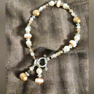 Silver Pearl and Crystal Beaded Bracelet